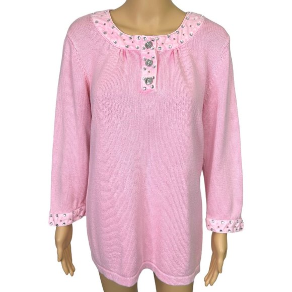 Vintage RARE Quacker Factory Womens M Pink Sweater Shirt Rhinestones &‎ Beaded - Picture 15 of 15